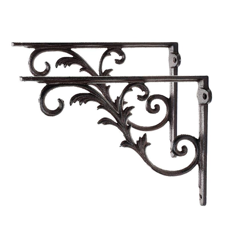 Sungmor Cast Iron Brackets for Shelves, 2PC Rustic Brown, 10.3 Inch Width, Heavy Duty Strong Iron Shelf Brackets, Vintage Decorative Shelving Corbels, Right Angle Corner Wall Board Support Brackets - Image 1